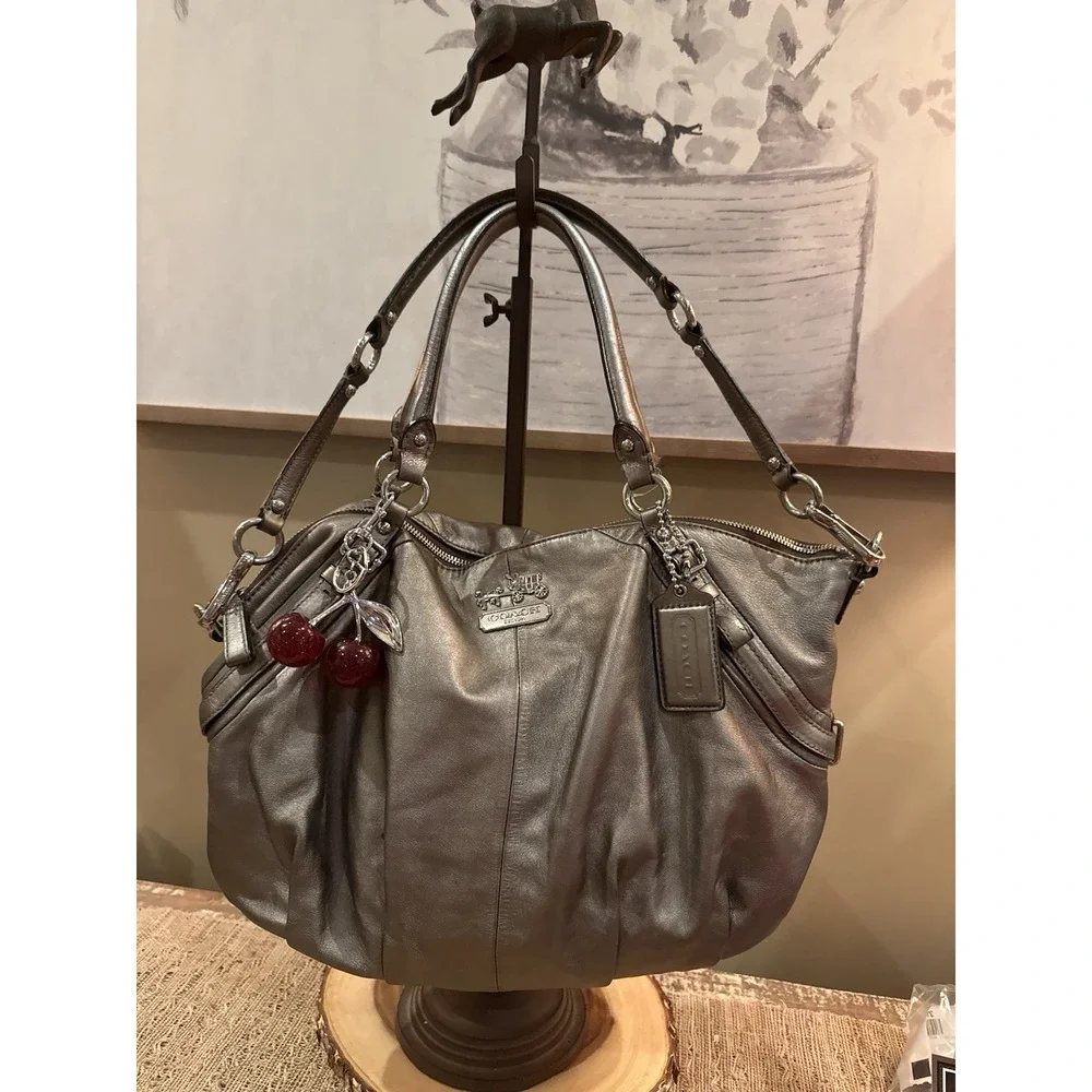 Coach Madison Sophia Metallic Leather Satchel Slouchy Shoulder Bag Purse 15955